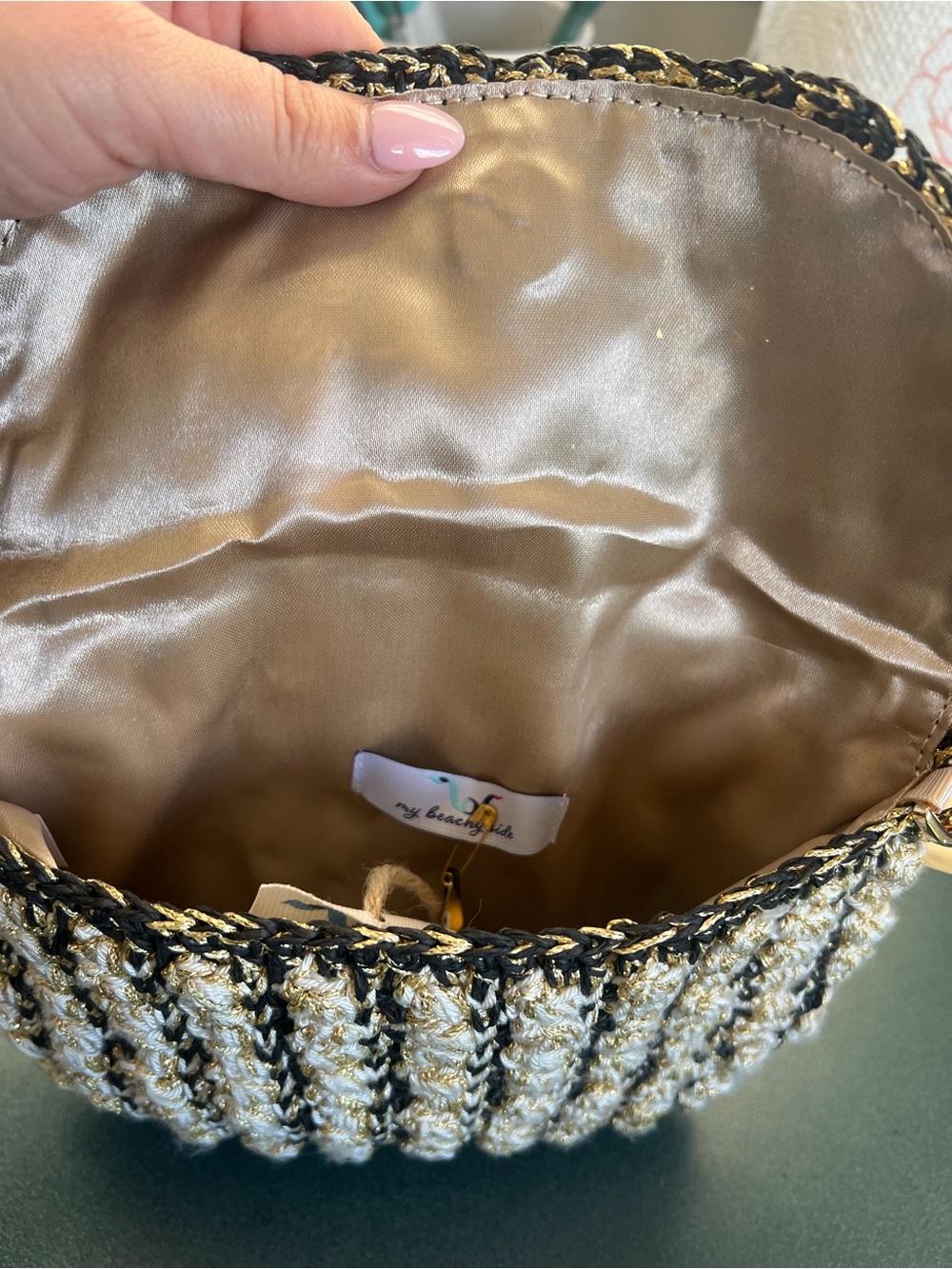 My Beachy Side | Handmade Black Gold Cream Hand-knit Purse - Picture 7 of 16